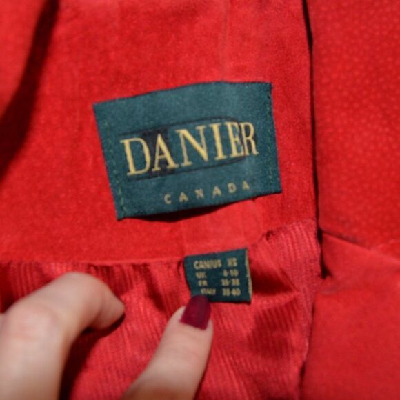 Vintage 90's Cherry Red Suede Leather Jacket Blazer Sz XS - Picture 6 of 8